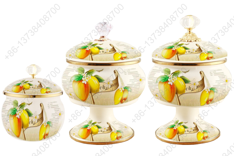 Home Luxury Enamel Candy Jar Multi-Functional Food Container Enamel Can Enamel Sugar Pot Household Fruits Basket