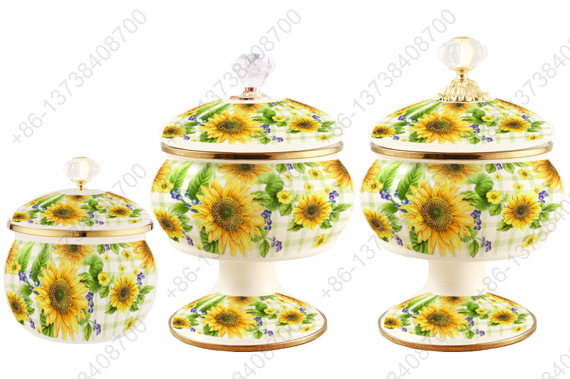 Home Luxury Enamel Candy Jar Multi-Functional Food Container Enamel Can Enamel Sugar Pot Household Fruits Basket