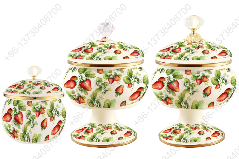 Home Luxury Enamel Candy Jar Multi-Functional Food Container Enamel Can Enamel Sugar Pot Household Fruits Basket